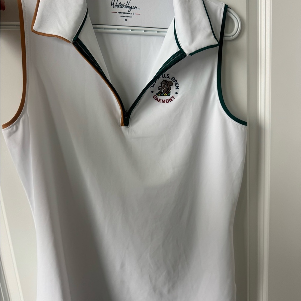 Oakmont Walter Hagen White Tank Top with Green and Brown Accents